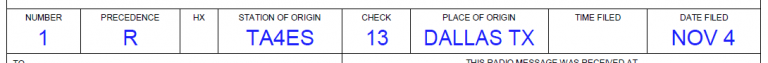 An example radiogram header.